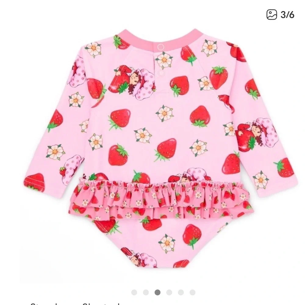 Strawberry Shortcake Baby Girl Long Sleeve Rash Guard Swimsuit UPF 50+‎ Pink 12M